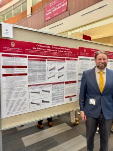 Adam Paulsen presents his poster "Cardiorespiratory fitness and brain atrophy: Sex differences and potential vascular mechanisms" at DOM Research Day 2026.